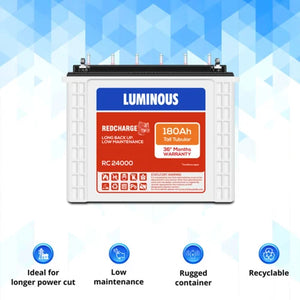 Luminous Inverter Battery 180 ah RC 24000 Tall Tubular